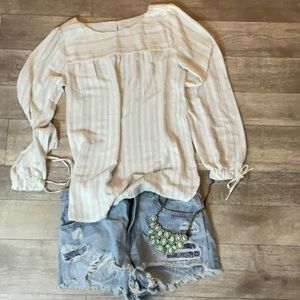 Loft Cream Striped Blouse